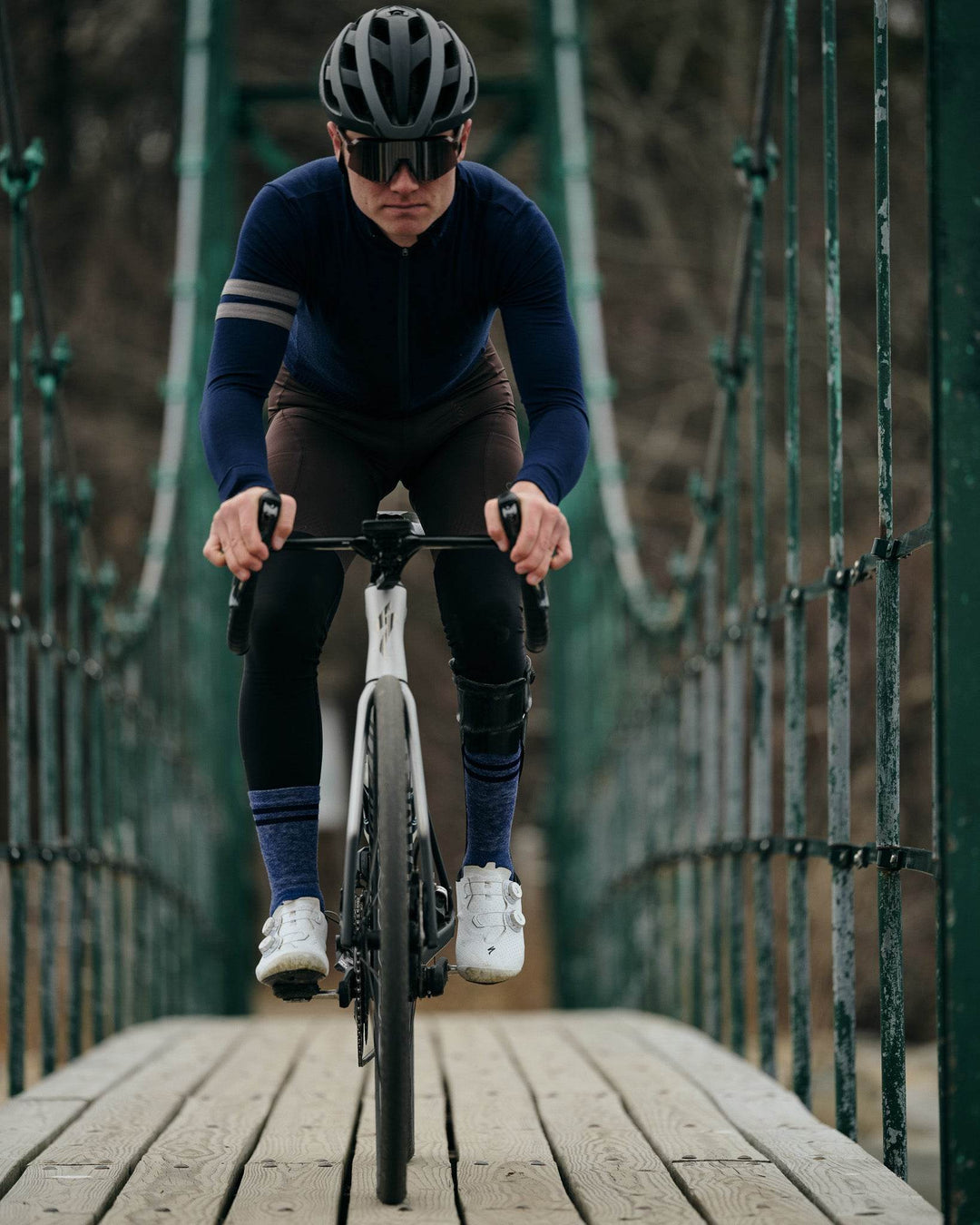 Every-Season Long Sleeve Merino Wool Cycling Jersey - Atlantic Blue - Pinebury
