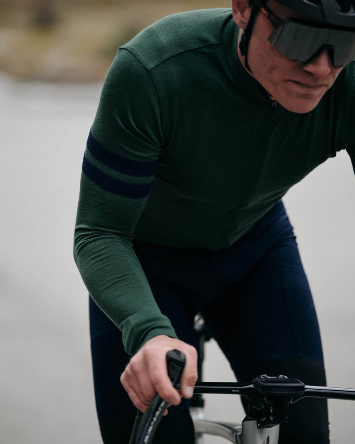 Every-Season Long Sleeve Merino Wool Cycling Jersey - Pine - Pinebury