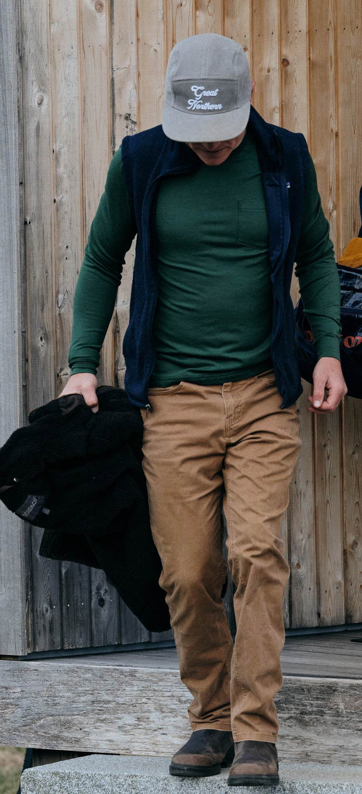 Every-Season Long Sleeve Merino Wool Pocket Tee - Pine - Pinebury