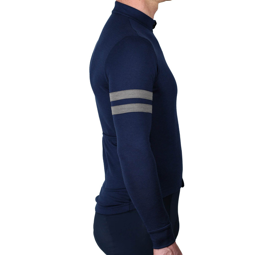 Every-Season Long Sleeve Merino Wool Cycling Jersey - Atlantic Blue - Pinebury