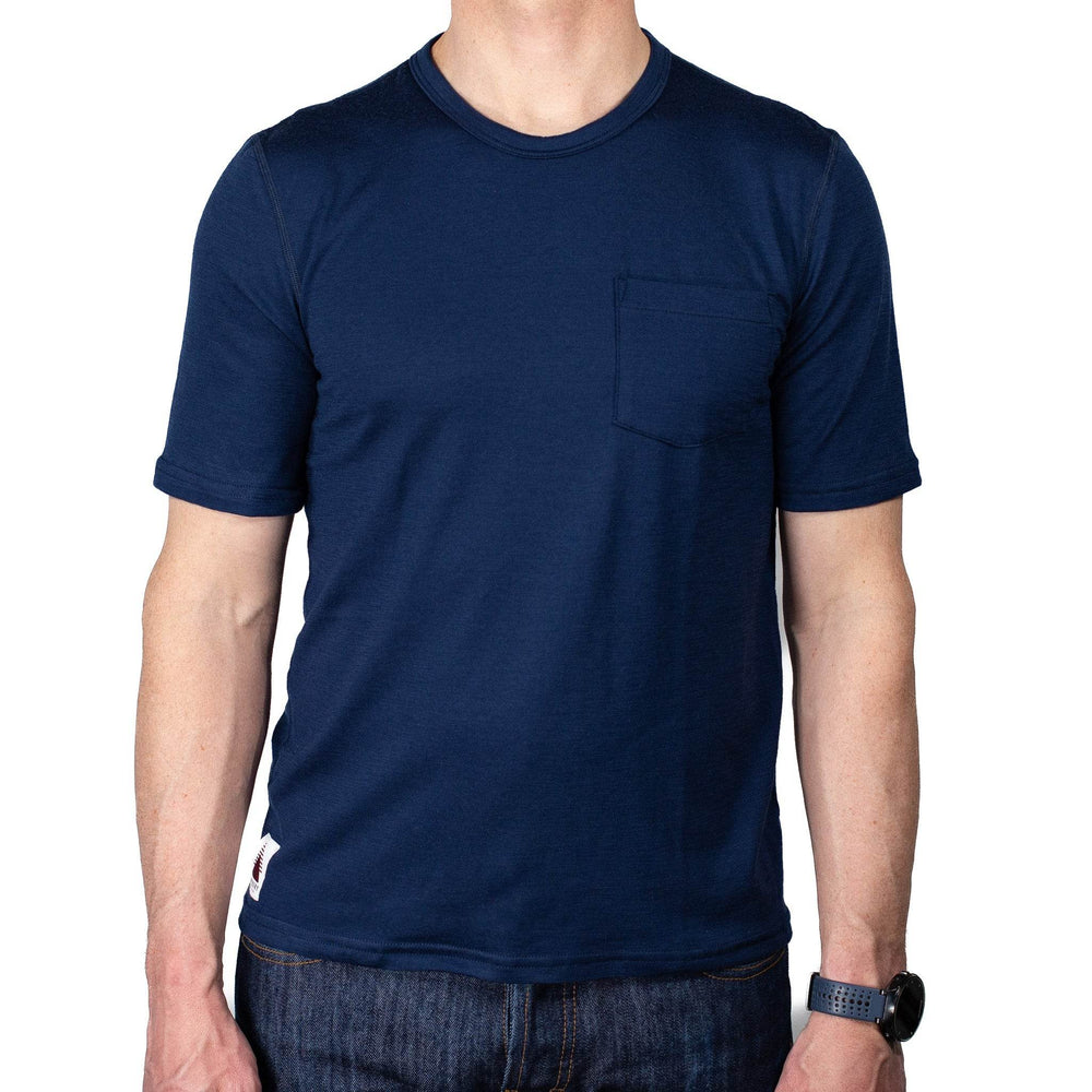 Every-Season Short Sleeve Merino Wool Pocket Tee - Atlantic Blue - Pinebury