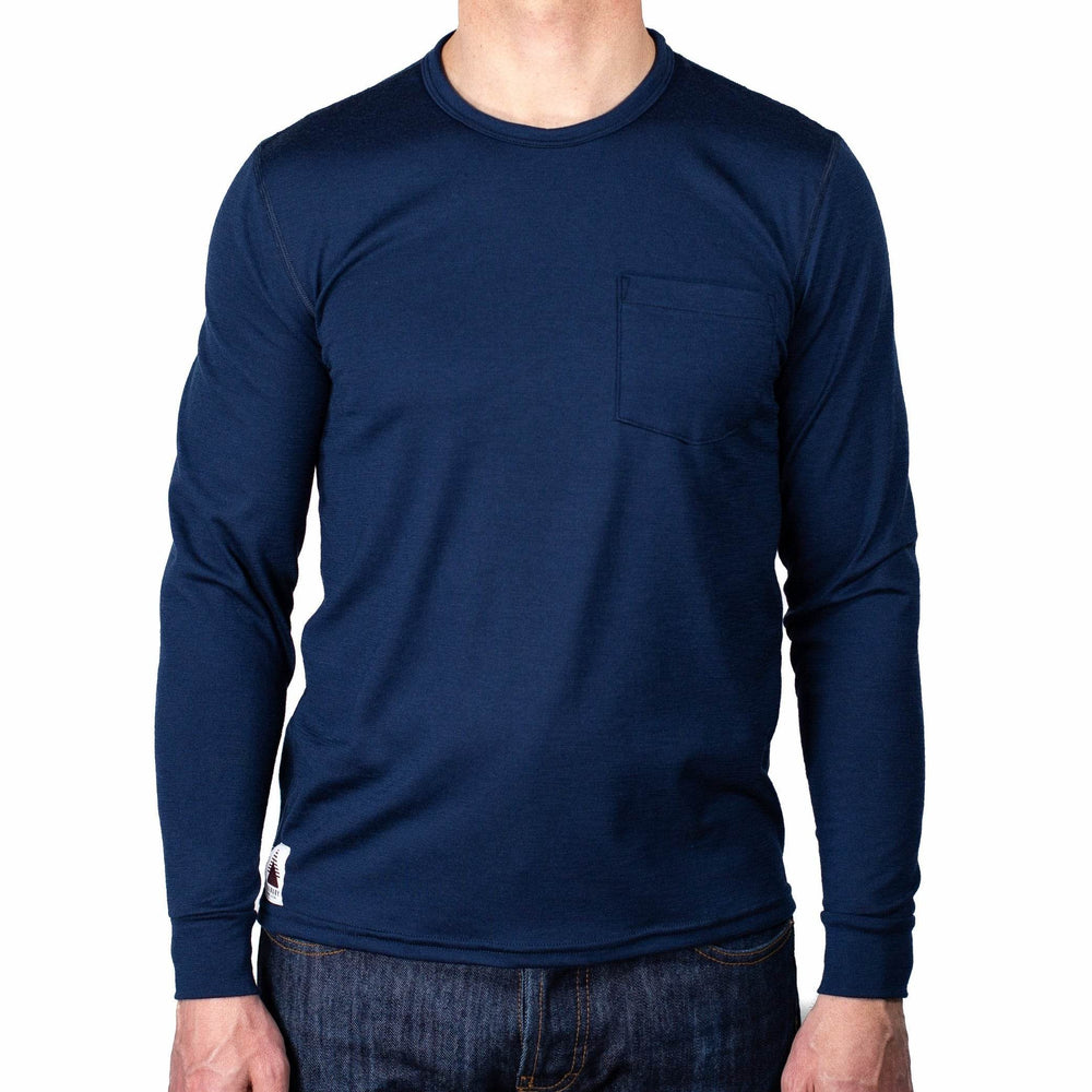 Every-Season Long Sleeve Merino Wool Pocket Tee - Atlantic Blue - Pinebury