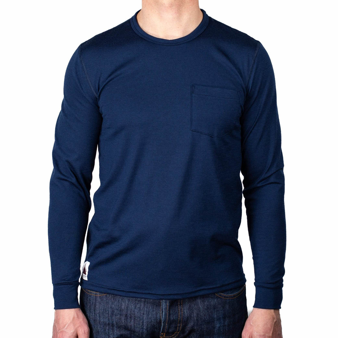 Every-Season Long Sleeve Merino Wool Pocket Tee - Atlantic Blue - Pinebury
