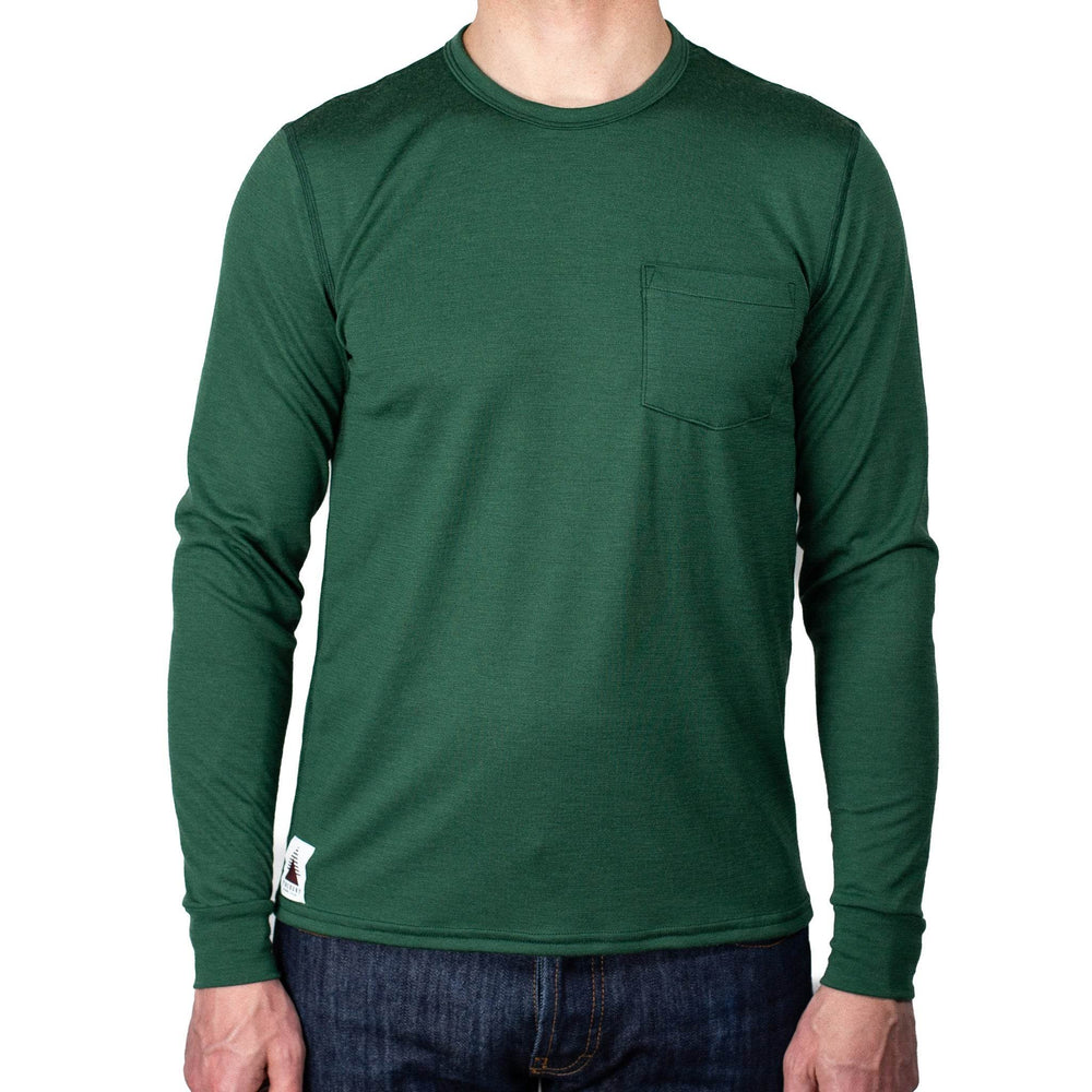 Every-Season Long Sleeve Merino Wool Pocket Tee - Pine - Pinebury