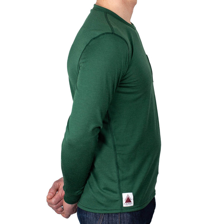 Every-Season Long Sleeve Merino Wool Pocket Tee - Pine - Pinebury