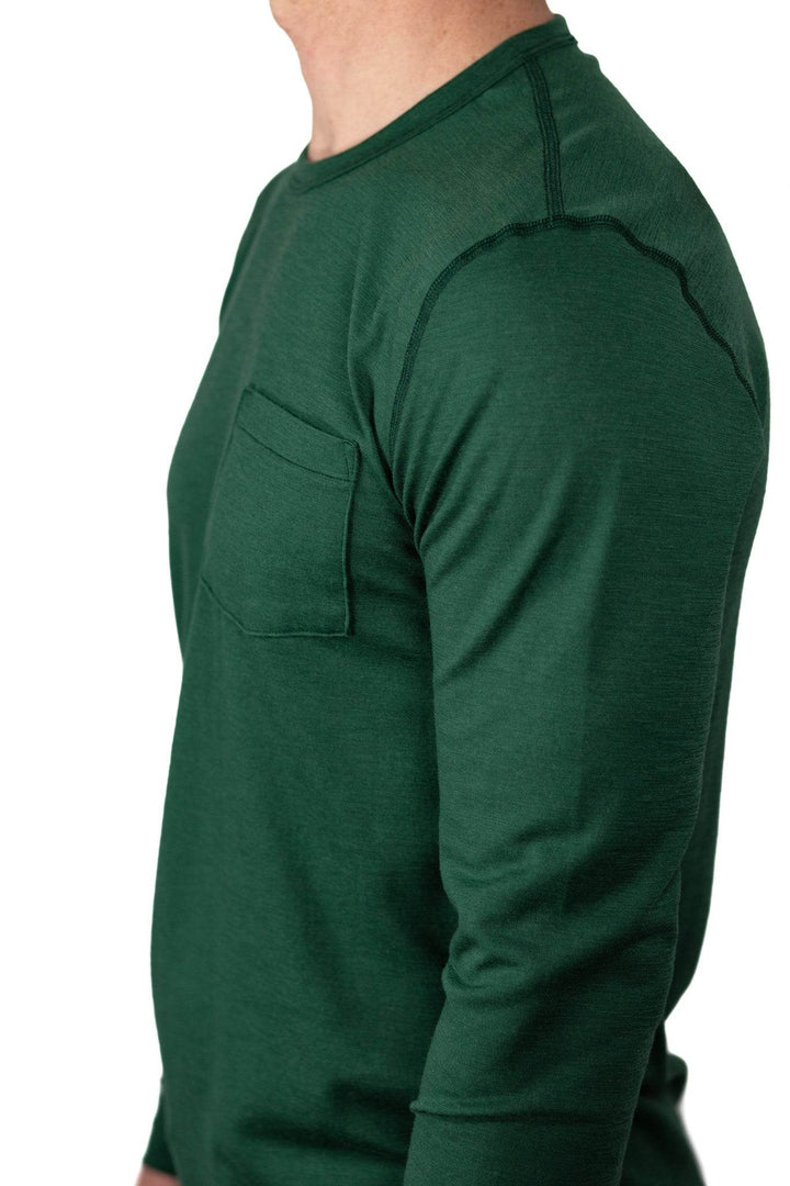 Every-Season Long Sleeve Merino Wool Pocket Tee - Pine - Pinebury