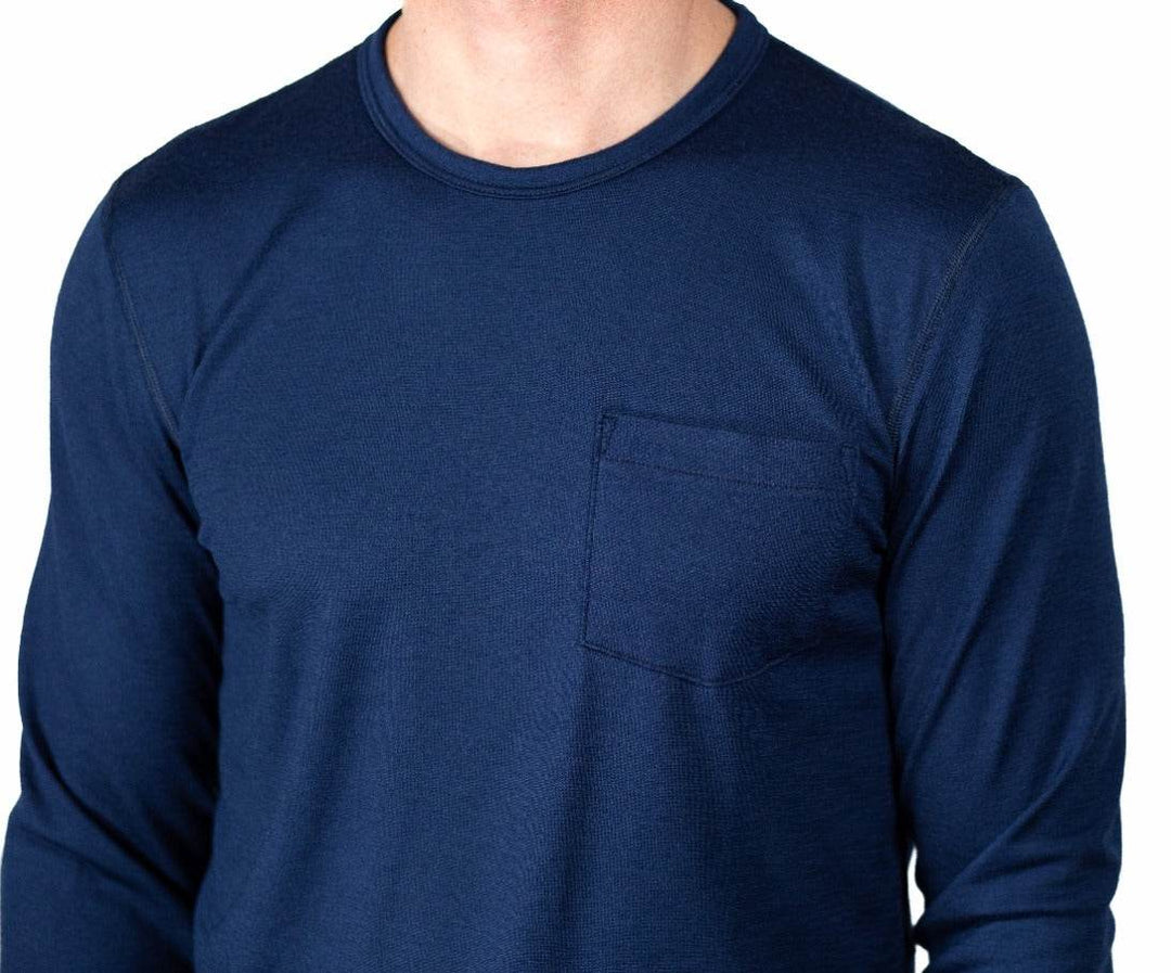 Every-Season Long Sleeve Merino Wool Pocket Tee - Atlantic Blue - Pinebury