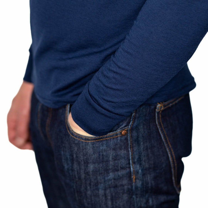 Every-Season Long Sleeve Merino Wool Pocket Tee - Atlantic Blue - Pinebury