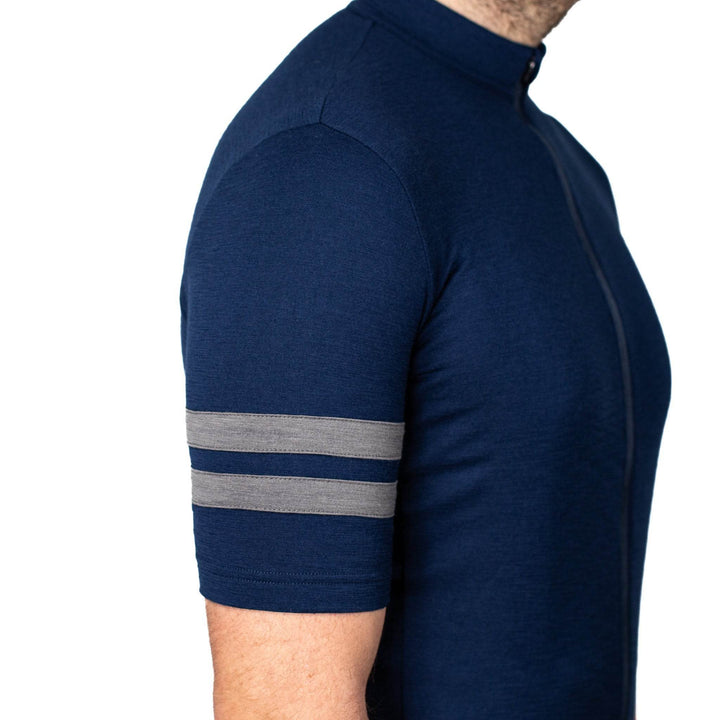 Every-Season Short Sleeve Merino Wool Cycling Jersey - Atlantic Blue - Pinebury