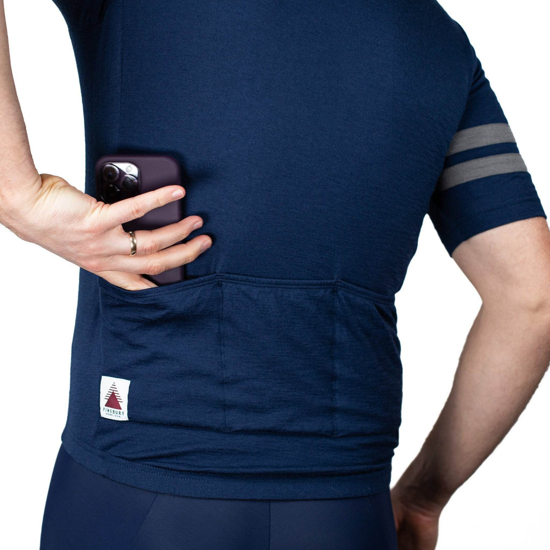 Every-Season Short Sleeve Merino Wool Cycling Jersey - Atlantic Blue - Pinebury