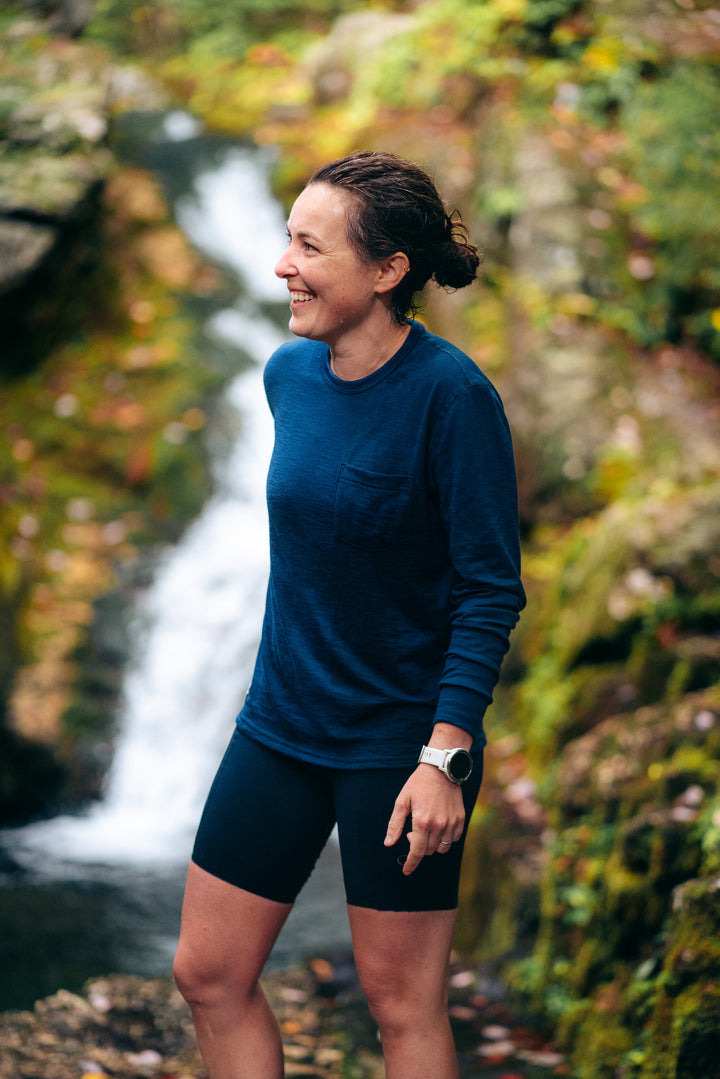 Portland Long Sleeve Merino Wool Tee - Atlantic Blue