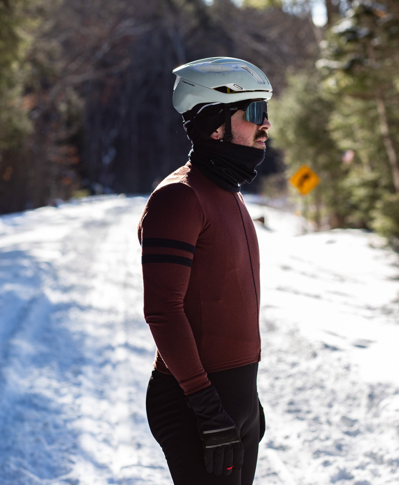 Grafton Long Sleeve Merino Wool Cycling Jersey Brick Red Pinebury