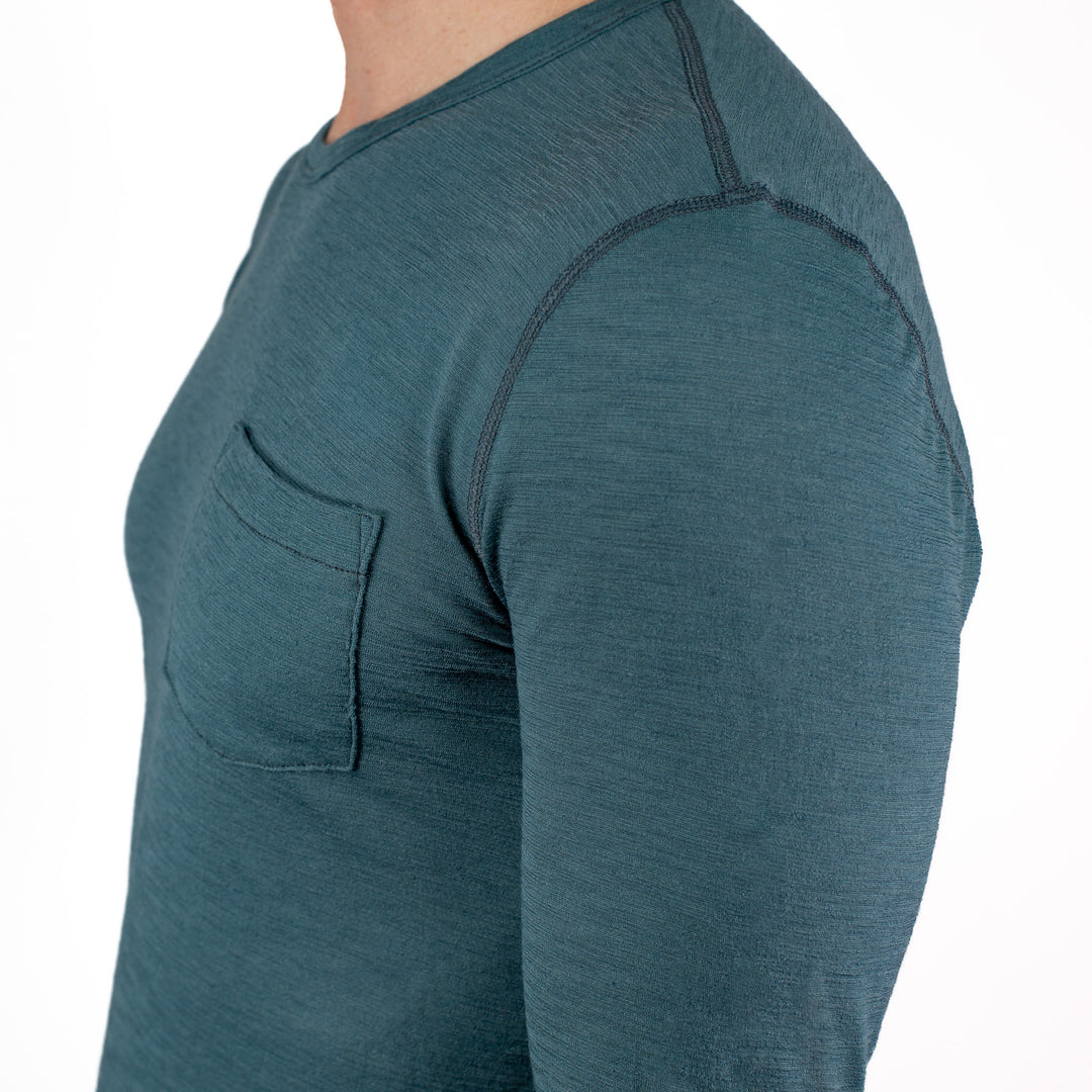 Summer Wool Long Sleeve Merino Wool Pocket Tee - Silver Pine