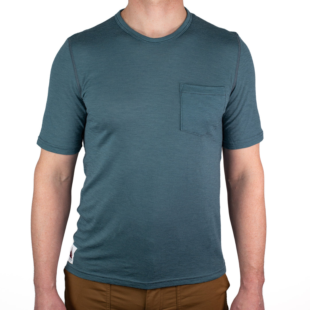 Summer Wool Short Sleeve Merino Wool Pocket Tee - Silver Pine