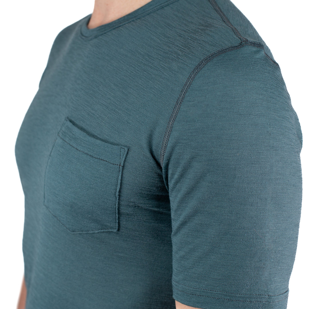 Summer Wool Short Sleeve Merino Wool Pocket Tee - Silver Pine