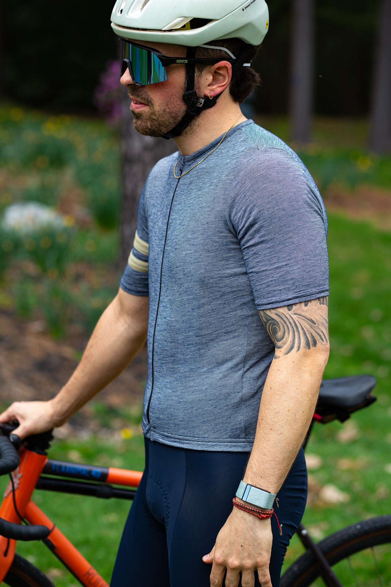 Summer Wool Short Sleeve Cycling Jersey Steel Blue