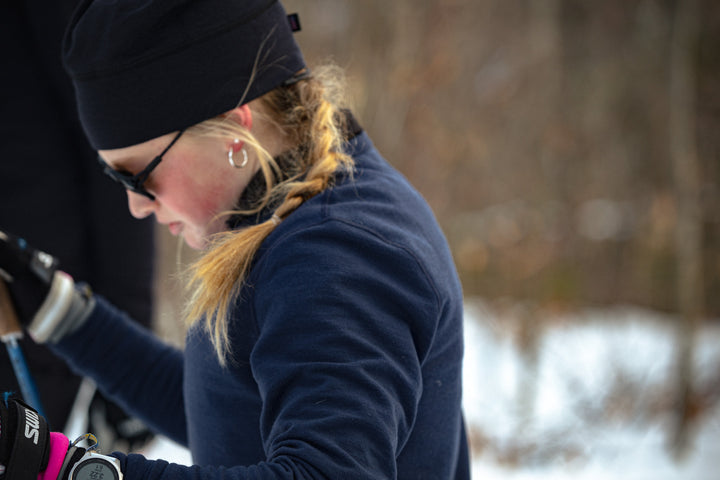 Winter Wool Long Sleeve Merino Wool Crewneck Pullover - Navy