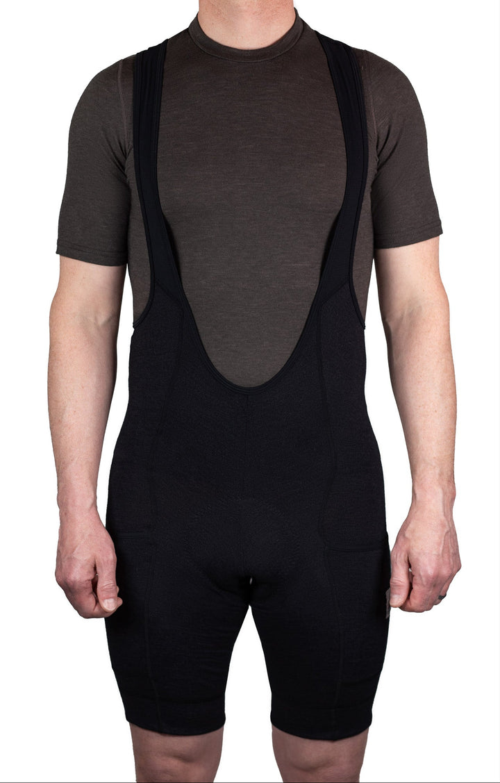 The Merino Wool Cargo Bib Shorts - Black (Pre-Order)