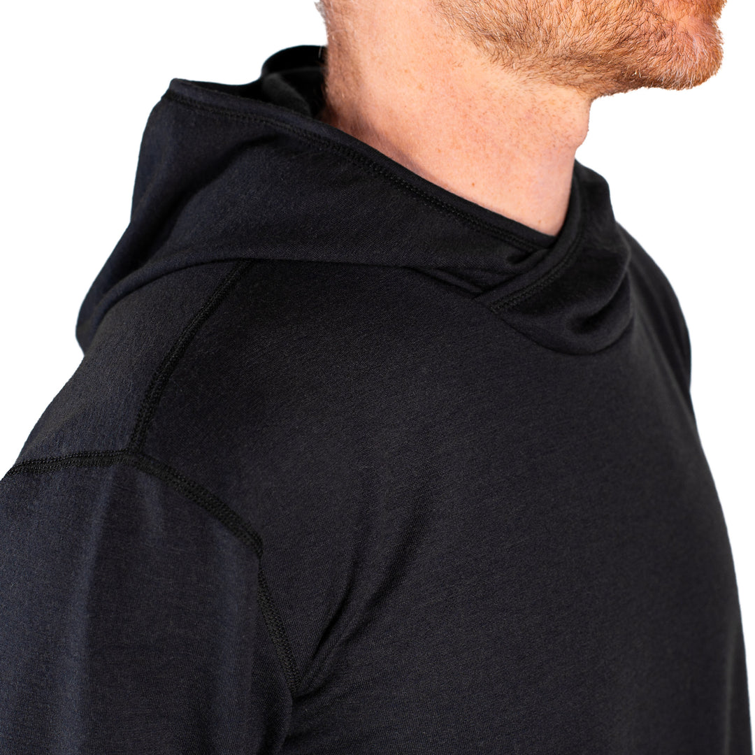 Winter Wool Long Sleeve Merino Wool Hoodie - Black
