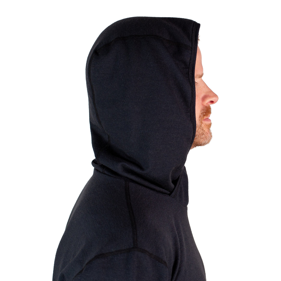 Winter Wool Long Sleeve Merino Wool Hoodie - Black