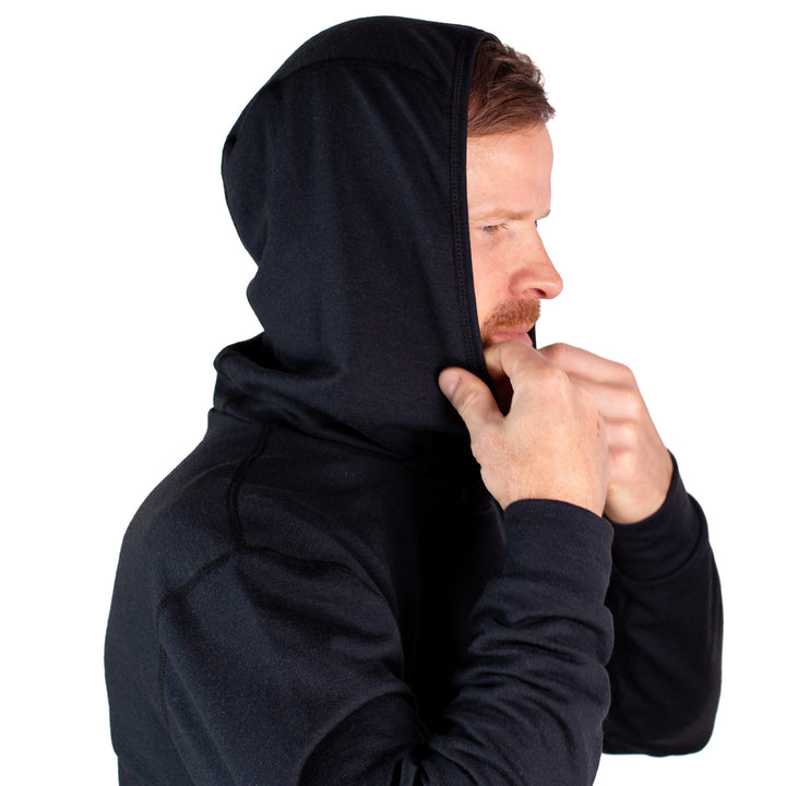 Winter Wool Long Sleeve Merino Wool Hoodie - Black