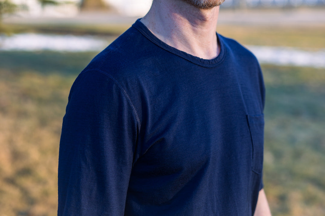 Pure Merino Wool Short Sleeve Pocket Tee - Indigo