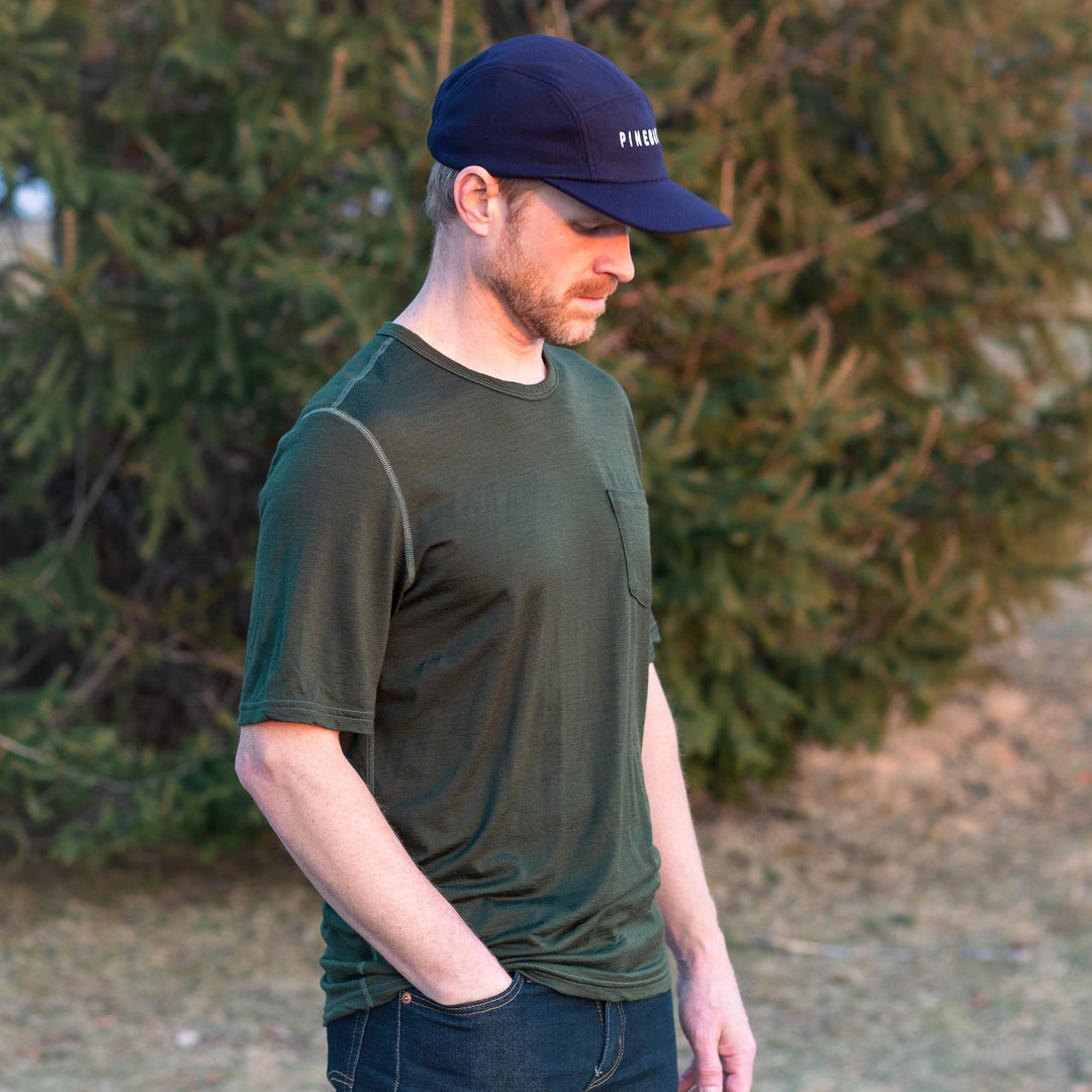 Pure Merino Wool Short Sleeve Pocket Tee - Loden