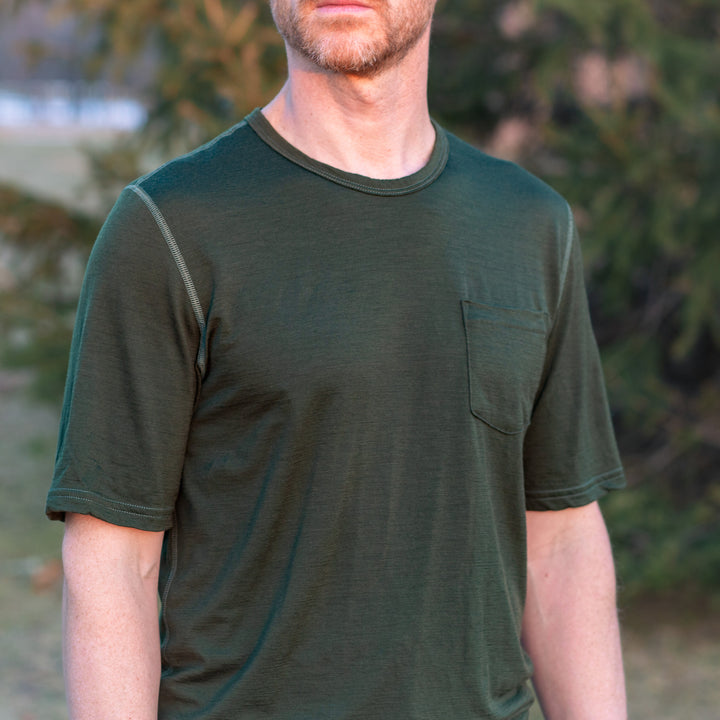 Pure Merino Wool Short Sleeve Pocket Tee - Loden
