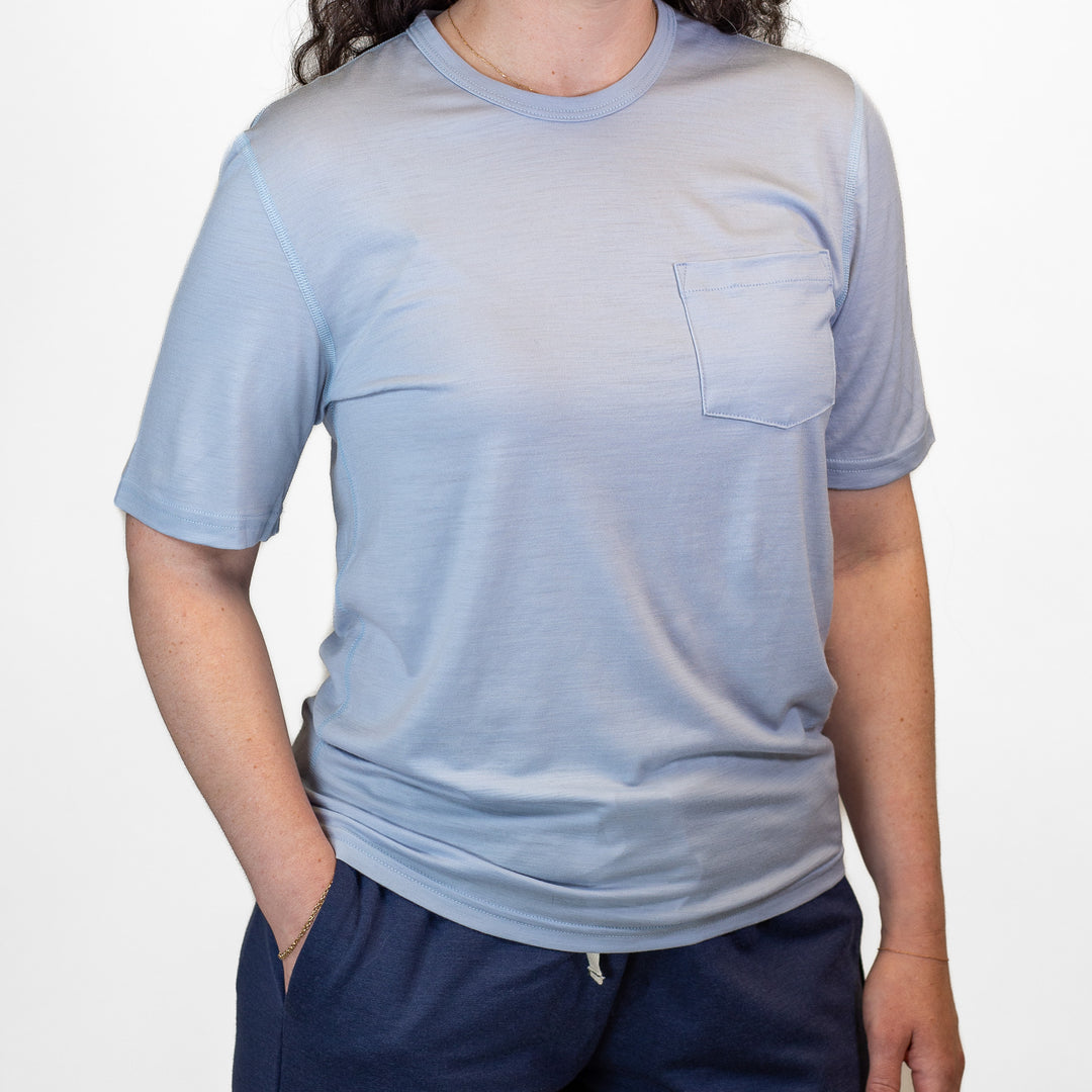 Pure Merino Short Sleeve Pocket Tee - Dusty Blue