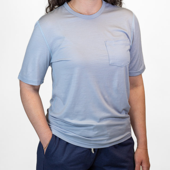 Pure Merino Short Sleeve Pocket Tee - Dusty Blue