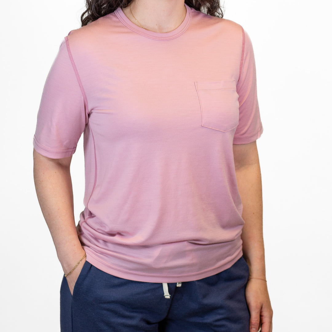 Pure Merino Short Sleeve Pocket Tee - Dusty Pink