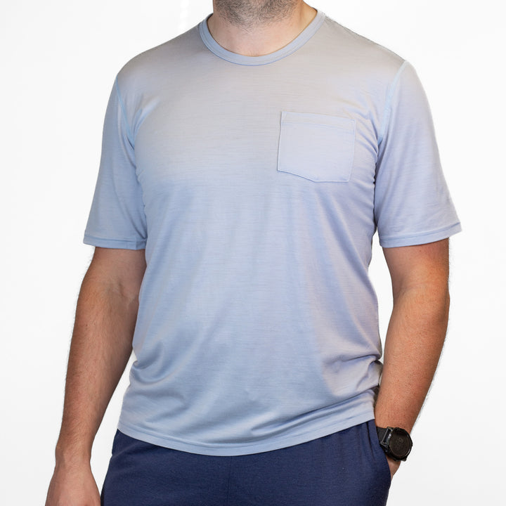 Pure Merino Short Sleeve Pocket Tee - Dusty Blue