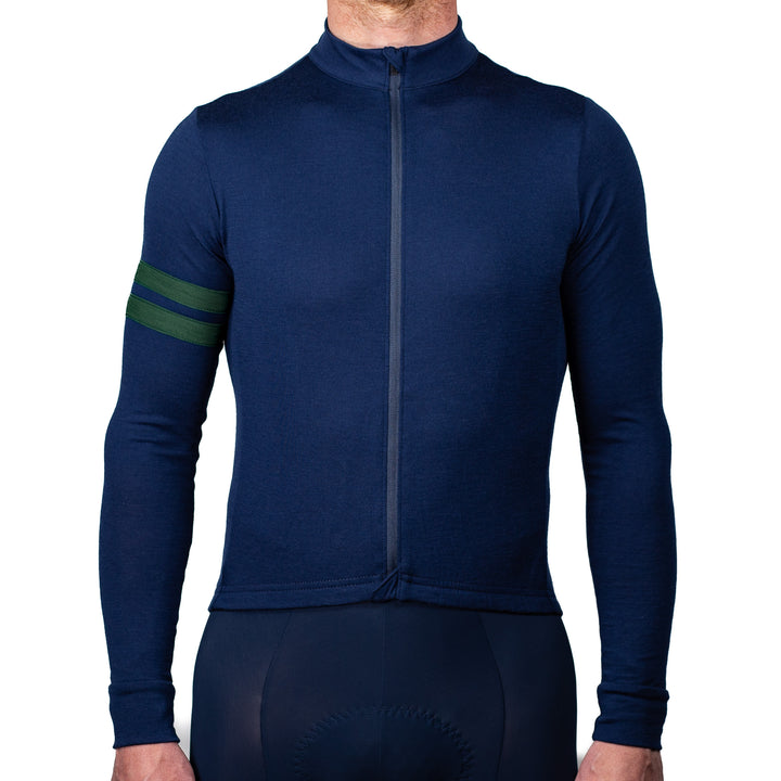 Every-Season Long Sleeve Merino Wool Cycling Jersey - Atlantic Blue