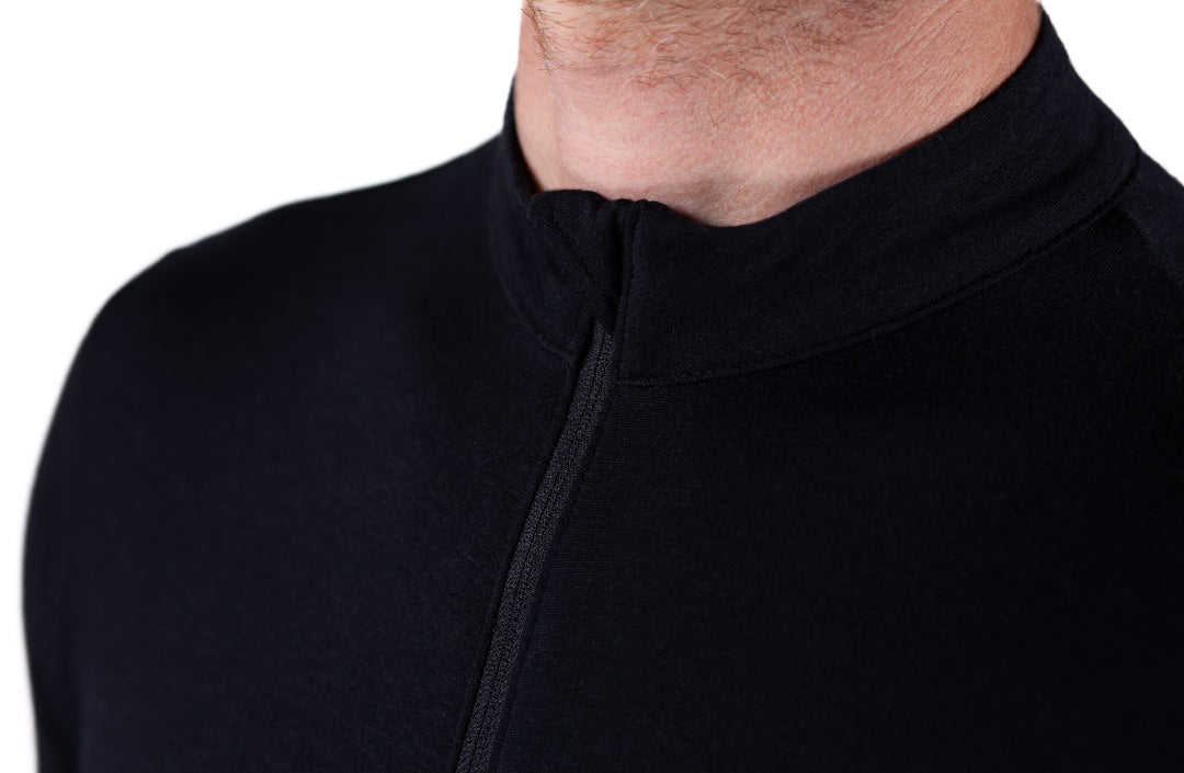 Every-Season Long Sleeve Merino Wool Cycling Jersey - Black