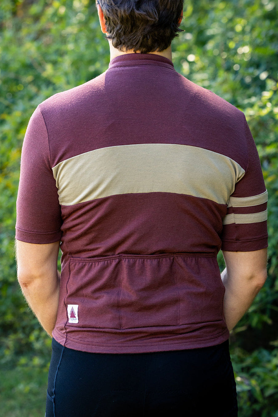 Every-Season Quarter Zip Jersey in Brick Red, back view with rear pockets