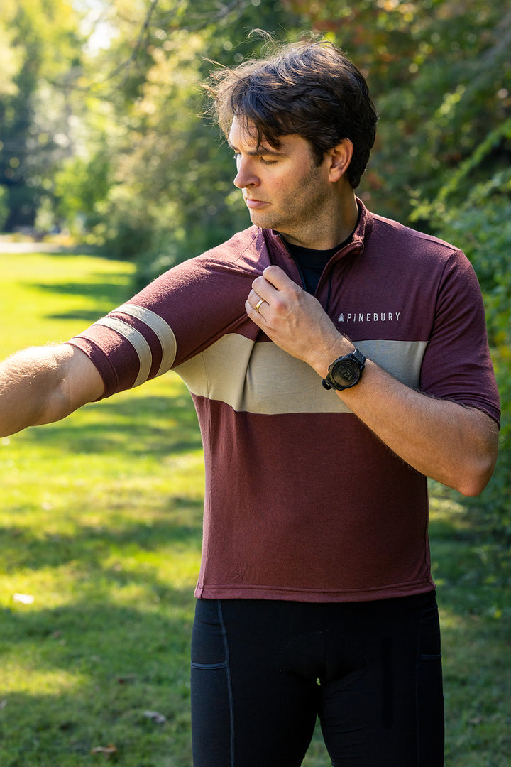 Every-Season Merino Wool Quarter Zip Cycling Jersey - Brick Red