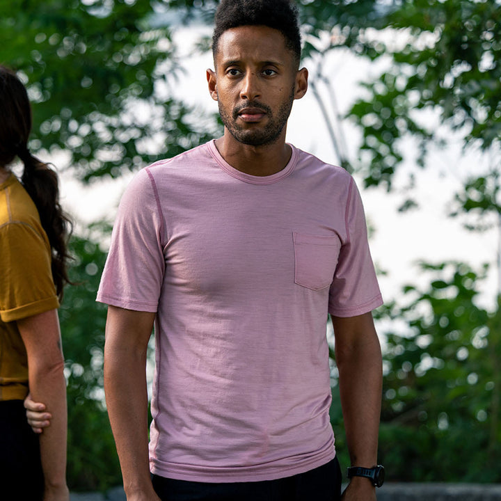 Pure Merino Short Sleeve Pocket Tee - Dusty Pink