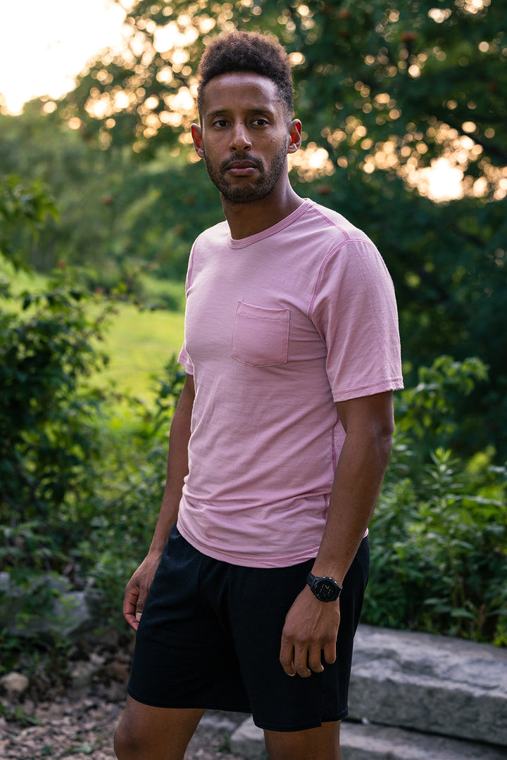 Pure Merino Short Sleeve Pocket Tee - Dusty Pink
