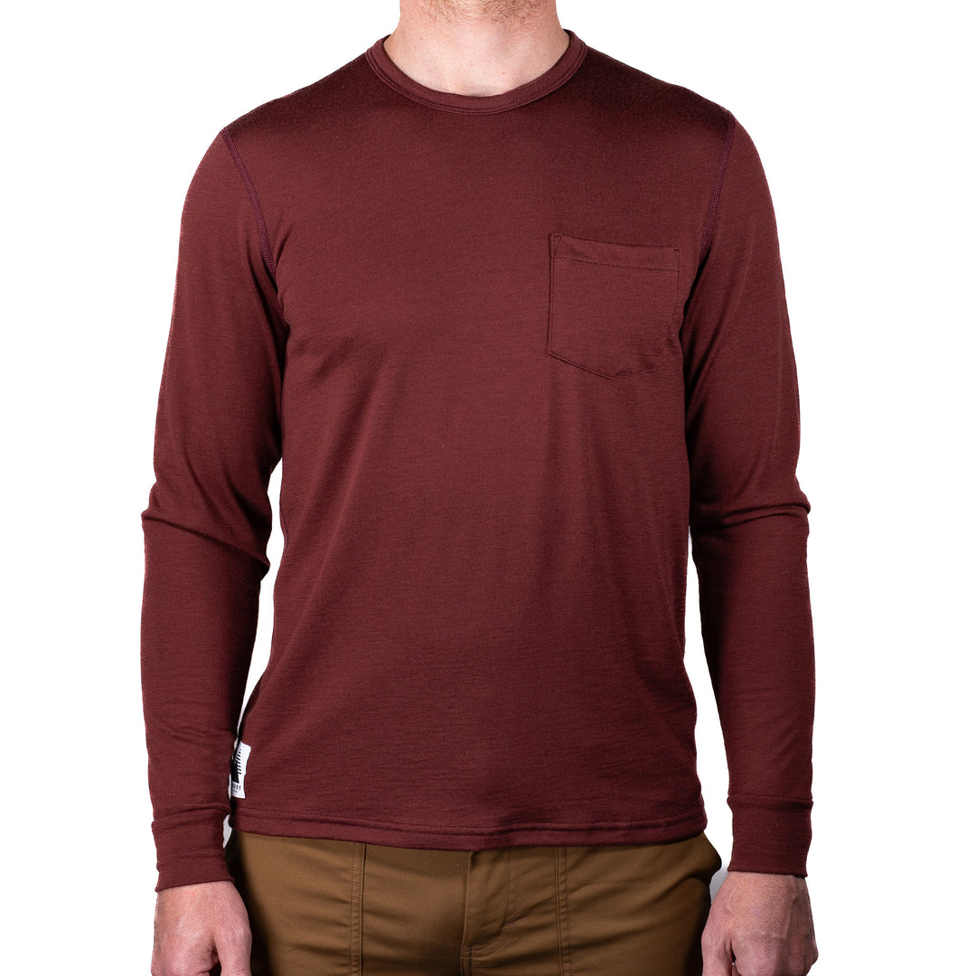 Greenwood Long Sleeve Merino Wool Tee - Brick Red