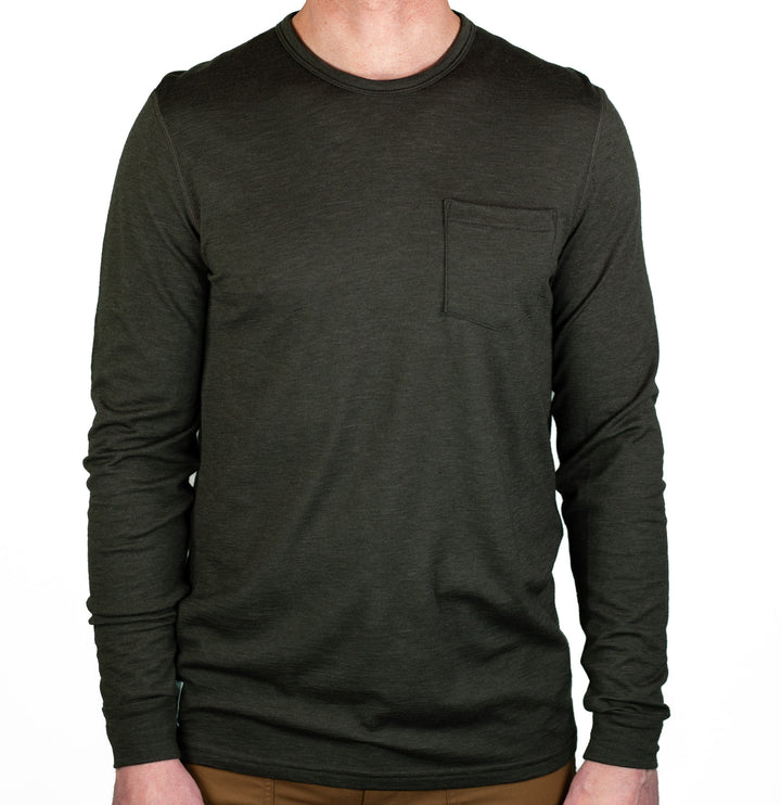 Every-Season Long Sleeve Merino Wool Pocket Tee - Peat