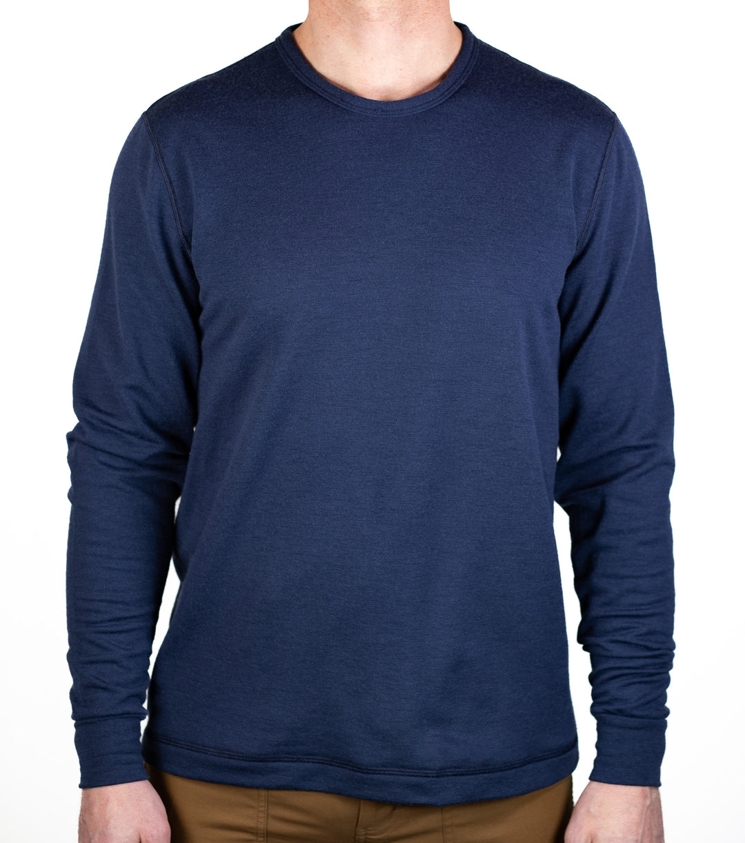 Winter Wool Long Sleeve Merino Wool Crewneck Pullover - Navy