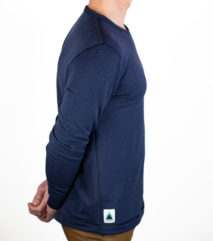 Winter Wool Long Sleeve Merino Wool Crewneck Pullover - Navy