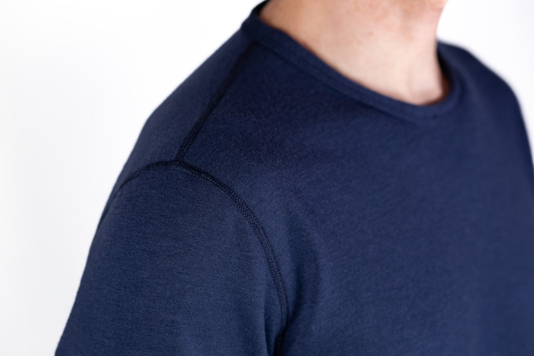 Winter Wool Long Sleeve Merino Wool Crewneck Pullover - Navy