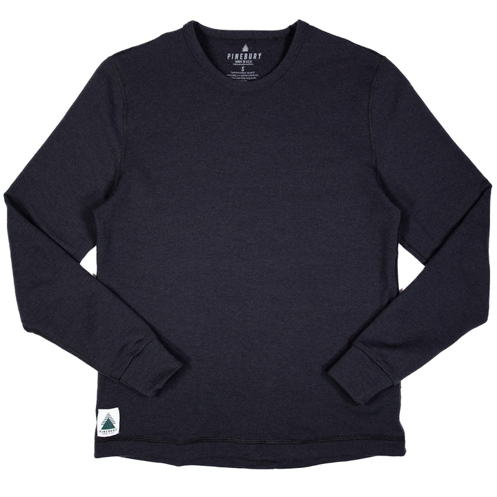 Winter Wool Long Sleeve Merino Wool Crewneck Pullover - Black