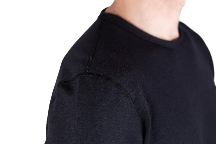 Winter Wool Long Sleeve Merino Wool Crewneck Pullover - Black