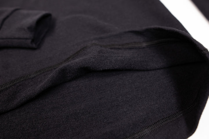 Winter Wool Long Sleeve Merino Wool Crewneck Pullover - Black