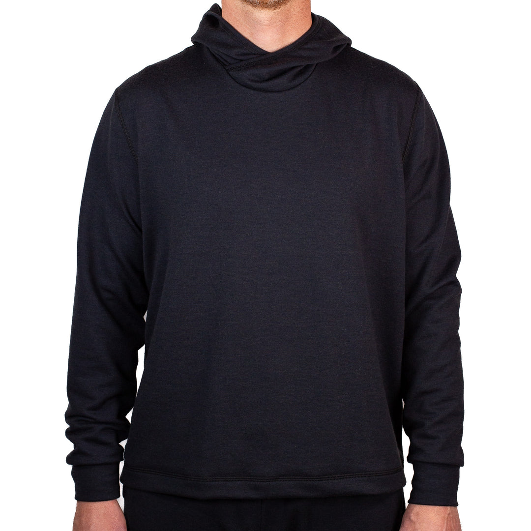 Winter Wool Long Sleeve Merino Wool Hoodie - Black