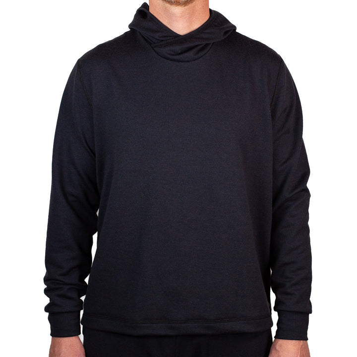 Winter Wool Long Sleeve Merino Wool Hoodie - Black