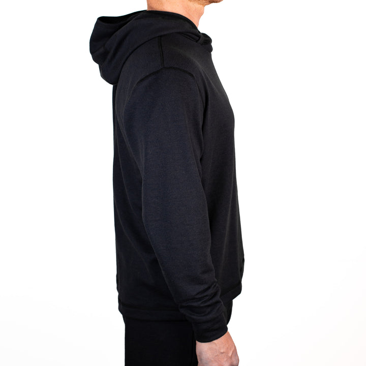 Winter Wool Long Sleeve Merino Wool Hoodie - Black