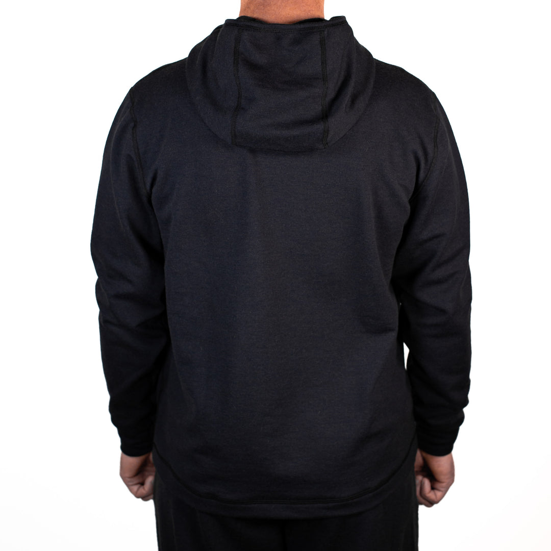Winter Wool Long Sleeve Merino Wool Hoodie - Black